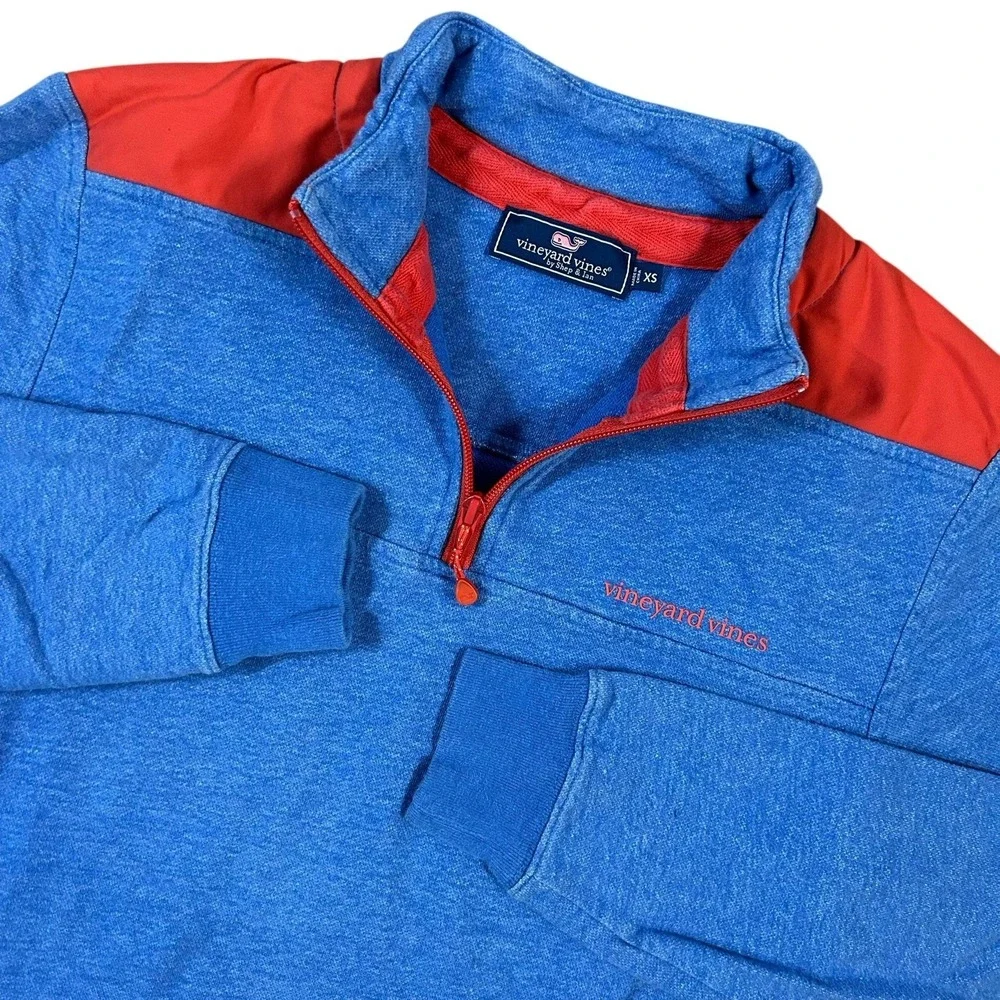 Vineyard Vines Sweater Pullover Golf 1/4 Zip Mens Size XS Blue Red Cotton‎